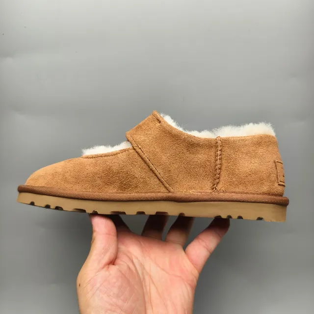 UGG Brown Beige Suede Upper Shearling-Lined Mary Jane Shoes