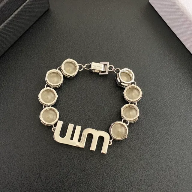 Miu Miu Crystal Logo Bracelet Silver-Tone Metal Bracelet