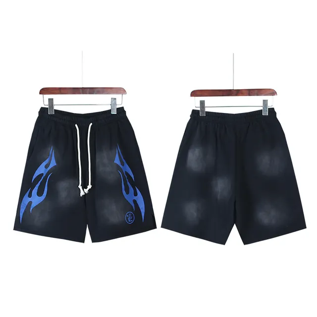 Black Gradient Flame Graphic Drawstring Waist Shorts