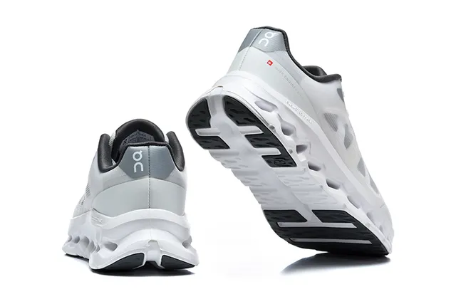 On Black White Engineered Mesh Upper Open Hexagonal CloudTec Pods Running Shoes