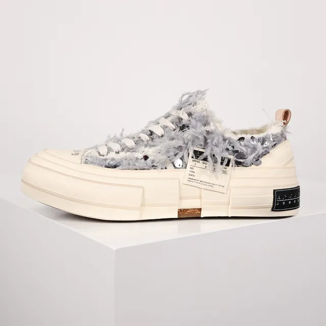 VEJA Beige Gray Fuzzy Textured Upper Sequin Embellishment Sneakers