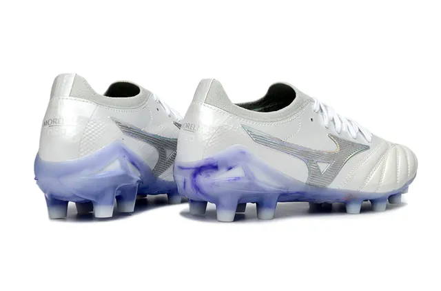 Mizuno Morelia Neo White and Translucent Blue Firm-Ground Soccer Shoes