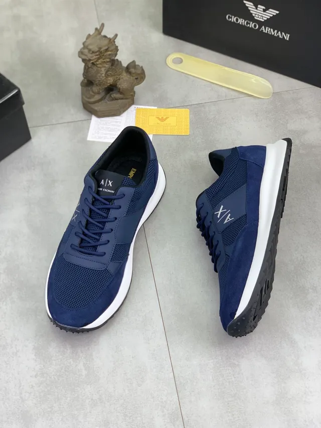 Armani Exchange Navy Mesh-Suede Logo Sneaker