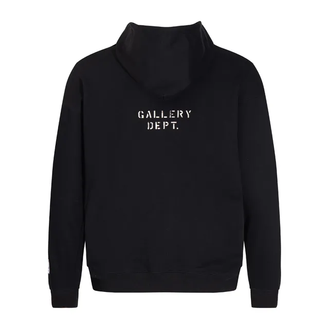 Gallery Dept Black Gray Minimalist Text Print Standard Fit Hoodie