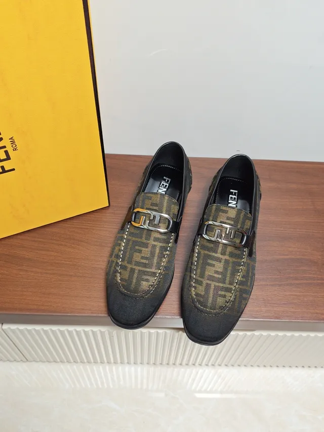 Fendi FF Logo Loafer Brown and Tan Monogram Loafers