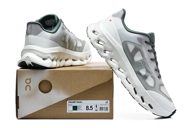 On Black White Engineered Mesh Upper Open Hexagonal CloudTec Pods Running Shoes