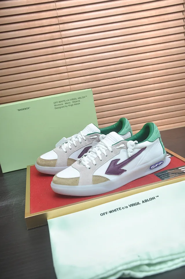 Off-White Purple Layered Mixed-Material Upper Diagonal Arrow Logo Lifestyle Sneakers