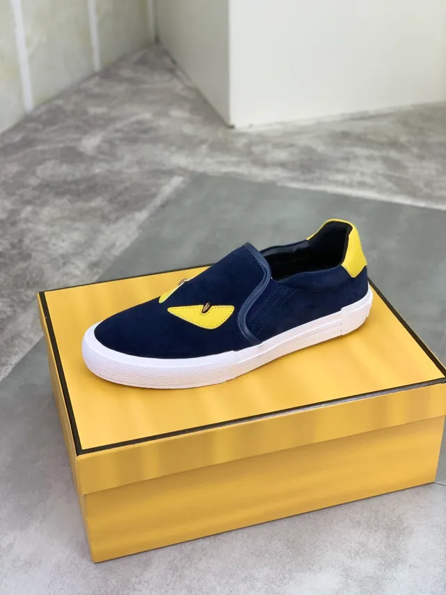 Fendi Monster Eye Navy and Yellow Suede Slip-On Lifestyle Sneakers