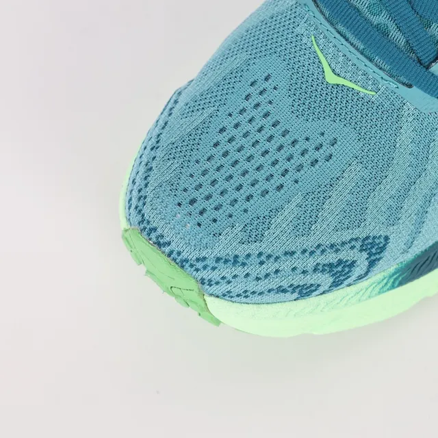 Hoka Blue Green Maximalist Cushioning Engineered Knit Upper Running Shoes