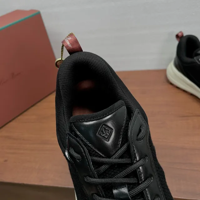 Loro Piana Black Mesh and Leather Lifestyle Sneaker