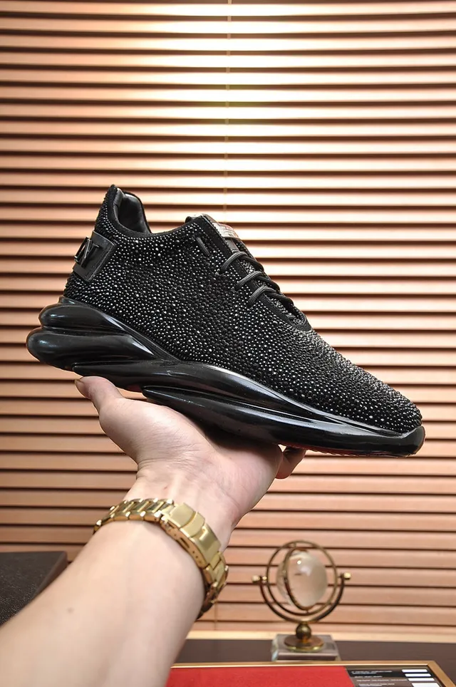 Philipp Plein Crystal-Embellished Knit Black Lifestyle Sneakers