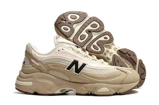 New Balance Beige Brown Midsole Mixed Suede And Mesh Upper Chunky Sneakers