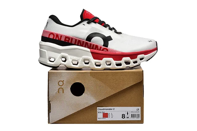 On Cloudmonster White Red Black Running Shoes