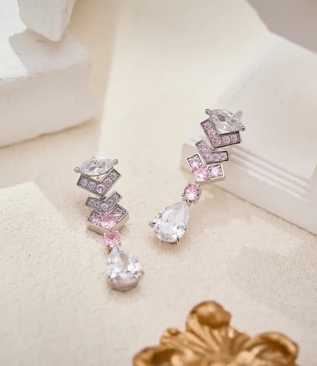 Pink Geometric Zigzag Drop Earrings