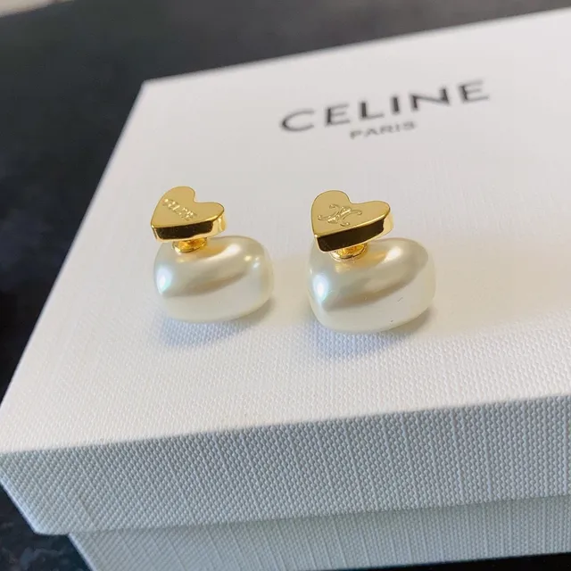 Celine Heart-Shaped Pearl and Gold-Tone Stud Earrings