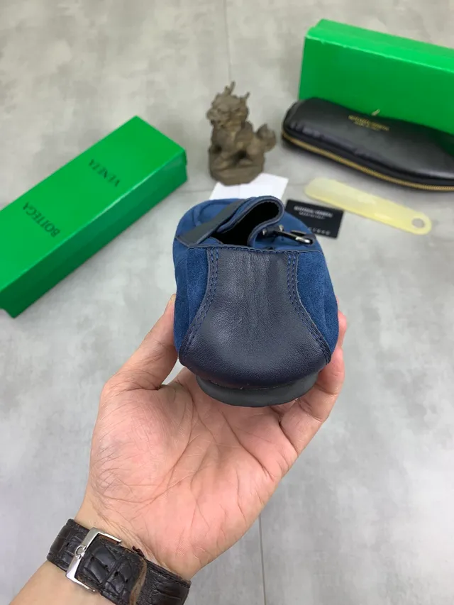 Bottega Veneta Blue Navy Suede Upper Smooth Leather Strap Loafer