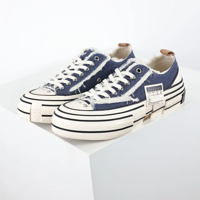 Converse Navy Beige Deconstructed Canvas Frayed Edge Detailing Lifestyle Sneakers