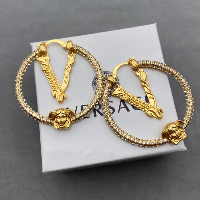 Versace Gold Silver Pavé-Crystal Hoop Earrings