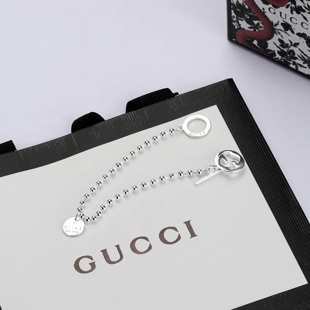 Gucci Interlocking G Silver Ball-Chain Toggle Clasp Bracelet