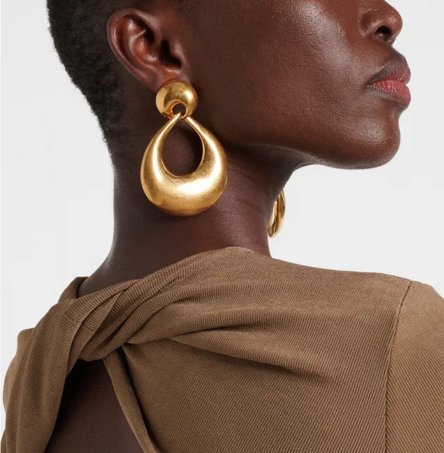 Saint Laurent Gold Sculptural Teardrop Hoop Earrings