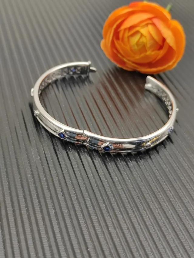 David Yurman Silver Blue Polished Geometric Lattice Cutout Bracelet