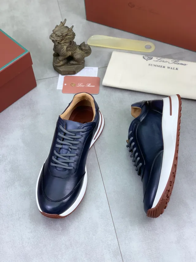 Loro Piana Summer Walk Navy Leather Lifestyle Sneakers