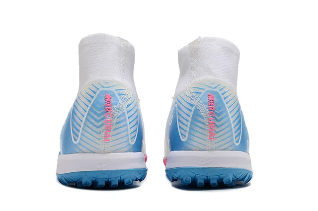 Nike White Blue High-Top Collar Synthetic Textured Upper Indoor Soccer Shoes