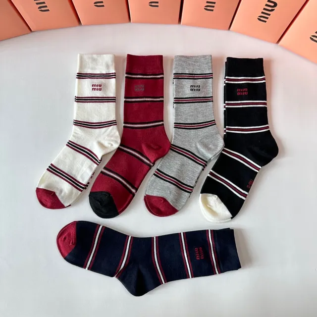 Miu Miu Striped Logo-Cuff Crew Socks