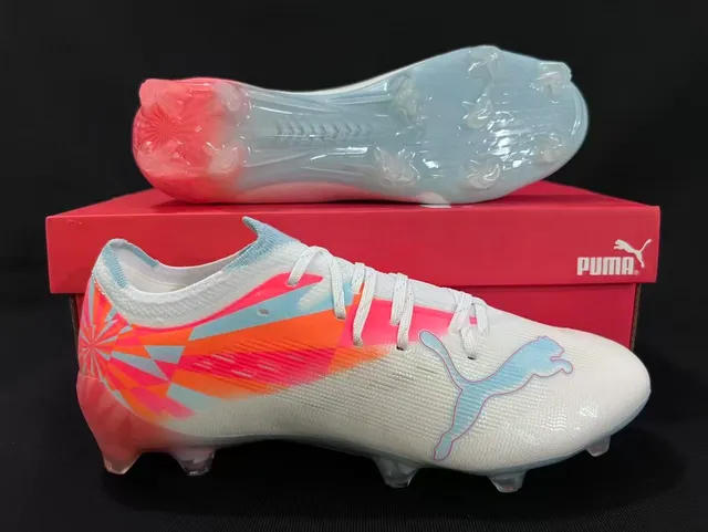 Puma Future Z White Multicolor Knit Upper Asymmetric Lacing Firm-Ground Soccer Shoes