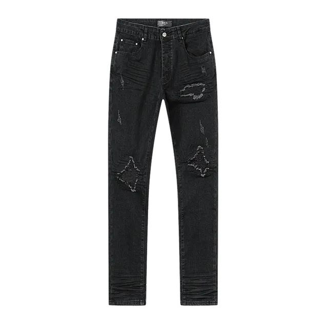 Distressed Slim-Fit Black Denim Jeans