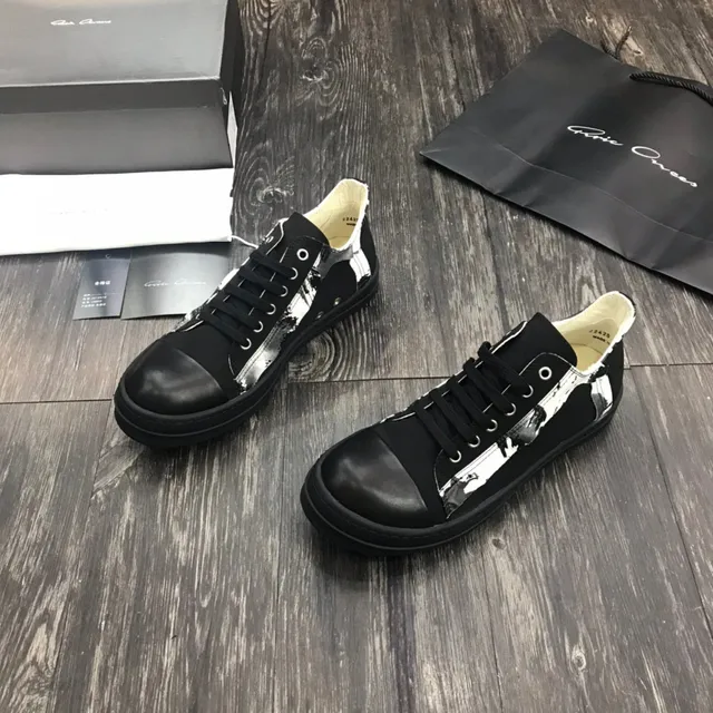 Rick Owens Black White Platform Sole Leather Toe Cap Lifestyle Sneakers