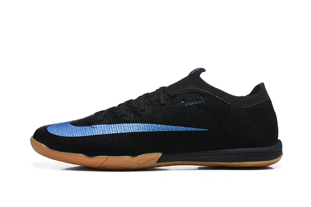 Nike Black Blue Knit Upper Gum Rubber Outsole Indoor Soccer Shoes
