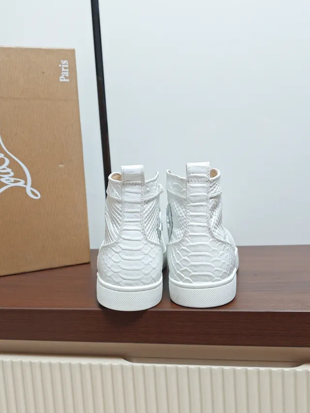 Christian Louboutin Loubi High White Beige Croc-Embossed Leather Lifestyle Sneakers