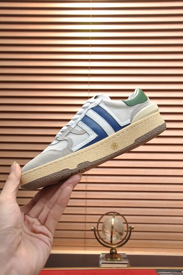 Lanvin White Blue Layered Mesh And Suede Upper Contrasting Side Stripes Lifestyle Sneakers