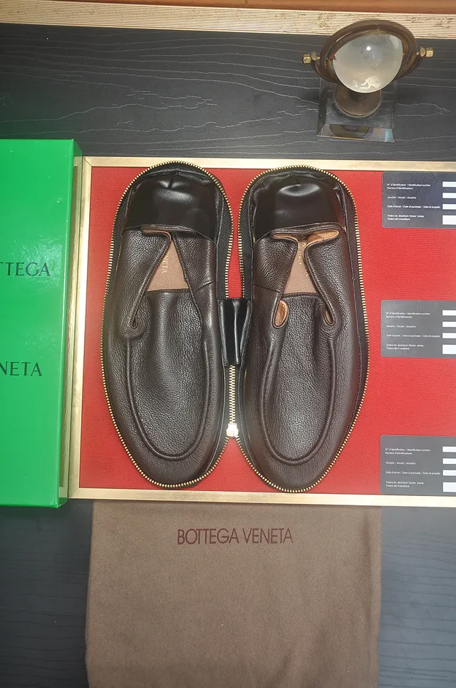 Bottega Veneta Brown Beige Pebbled Leather Moccasin-Stitched Toe Loafer