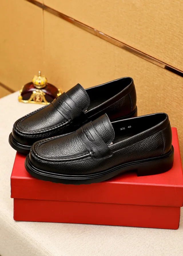 Salvatore Ferragamo Black Pebbled Leather Penny Loafers