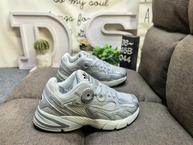 Adidas White Gray Midsole Mesh And Synthetic Overlay Construction Chunky Sneakers
