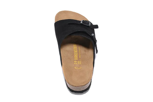 Birkenstock Arizona Black Suede Dual-Buckle Slippers