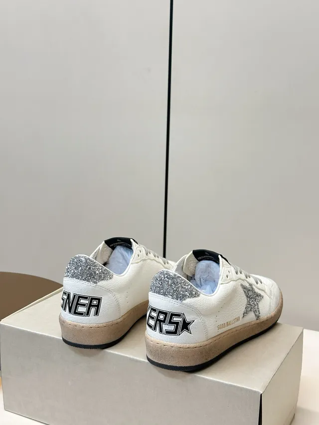 Golden Goose Ball Star White Leather Glitter Star Lifestyle Sneakers