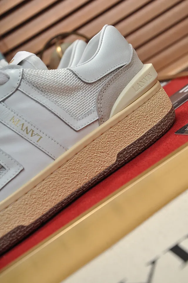 Lanvin White and Gray Mixed-Material Low-Top Lifestyle Sneakers