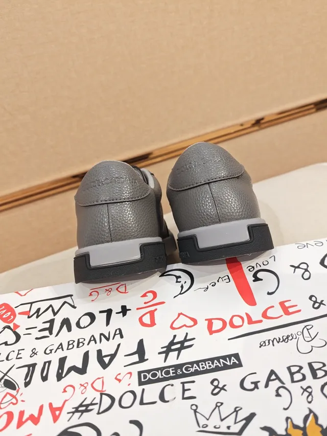 Dolce & Gabbana Gray Pebbled Leather Lifestyle Sneakers