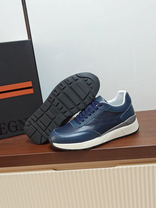 Zegna Navy Leather Lifestyle Sneaker