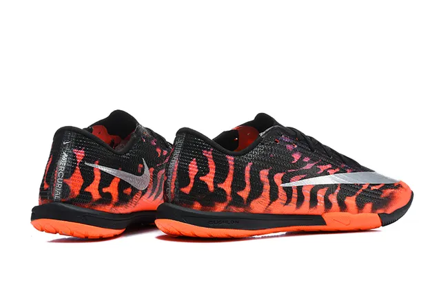 Nike Black Orange Knit Upper Flame Graphic Print Indoor Soccer Shoes