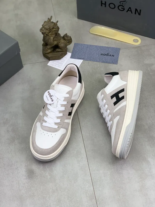 Hogan White Gray Low-Top Suede-Leather Panelled Lifestyle Sneakers