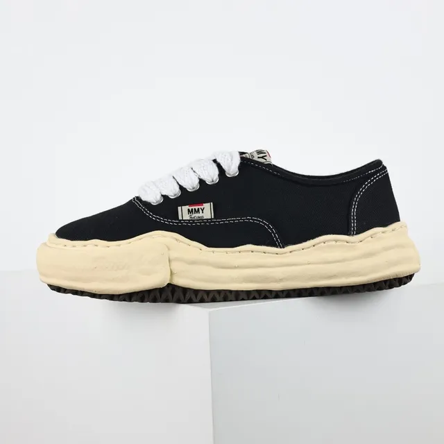 MMY Black Beige Canvas Upper Sculpted Cream Midsole Sneakers
