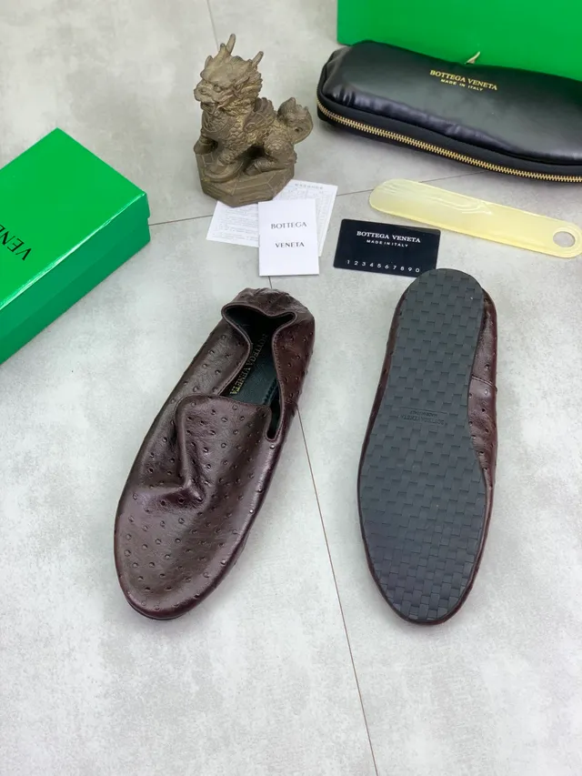 Bottega Veneta Ostrich-Embossed Brown Loafer