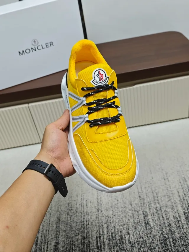 Moncler Yellow White Chunky Open-Cell Midsole Reflective Strap Detailing Lifestyle Sneakers