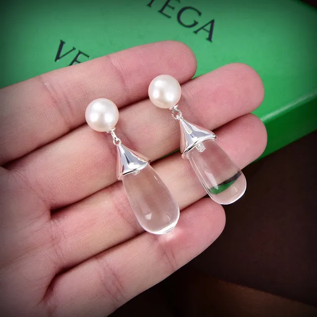 Bottega Veneta Transparent Teardrop and Pearl Drop Earrings