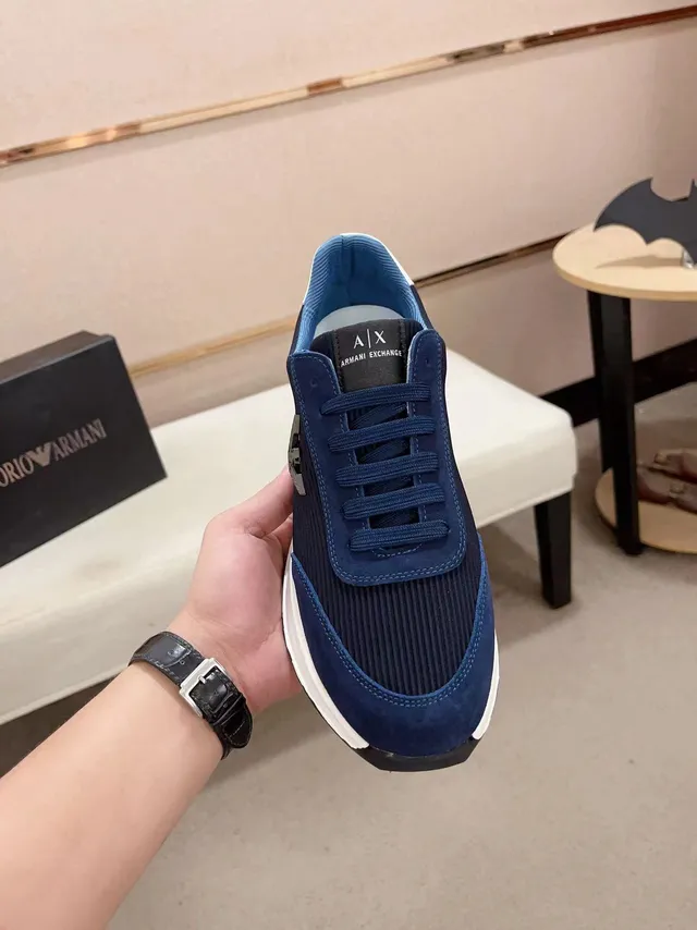 Armani Exchange Navy Blue Ribbed Knit and Suede Lifestyle Sneaker