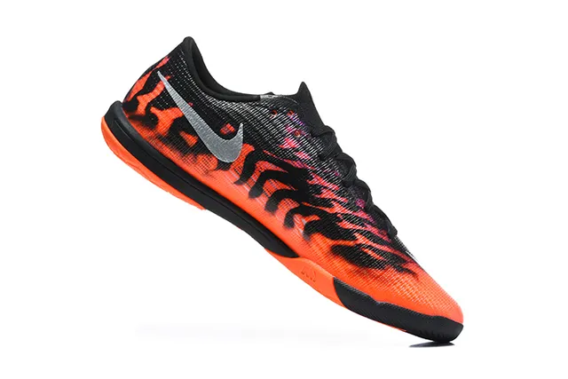 Nike Black Orange Knit Upper Flame Graphic Print Indoor Soccer Shoes